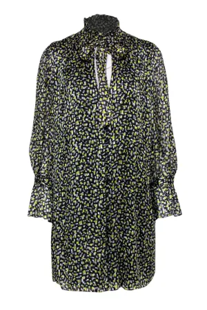 Alice & Olivia - Green, Black & White Geo Print Long Sleeve Dress Sz L
