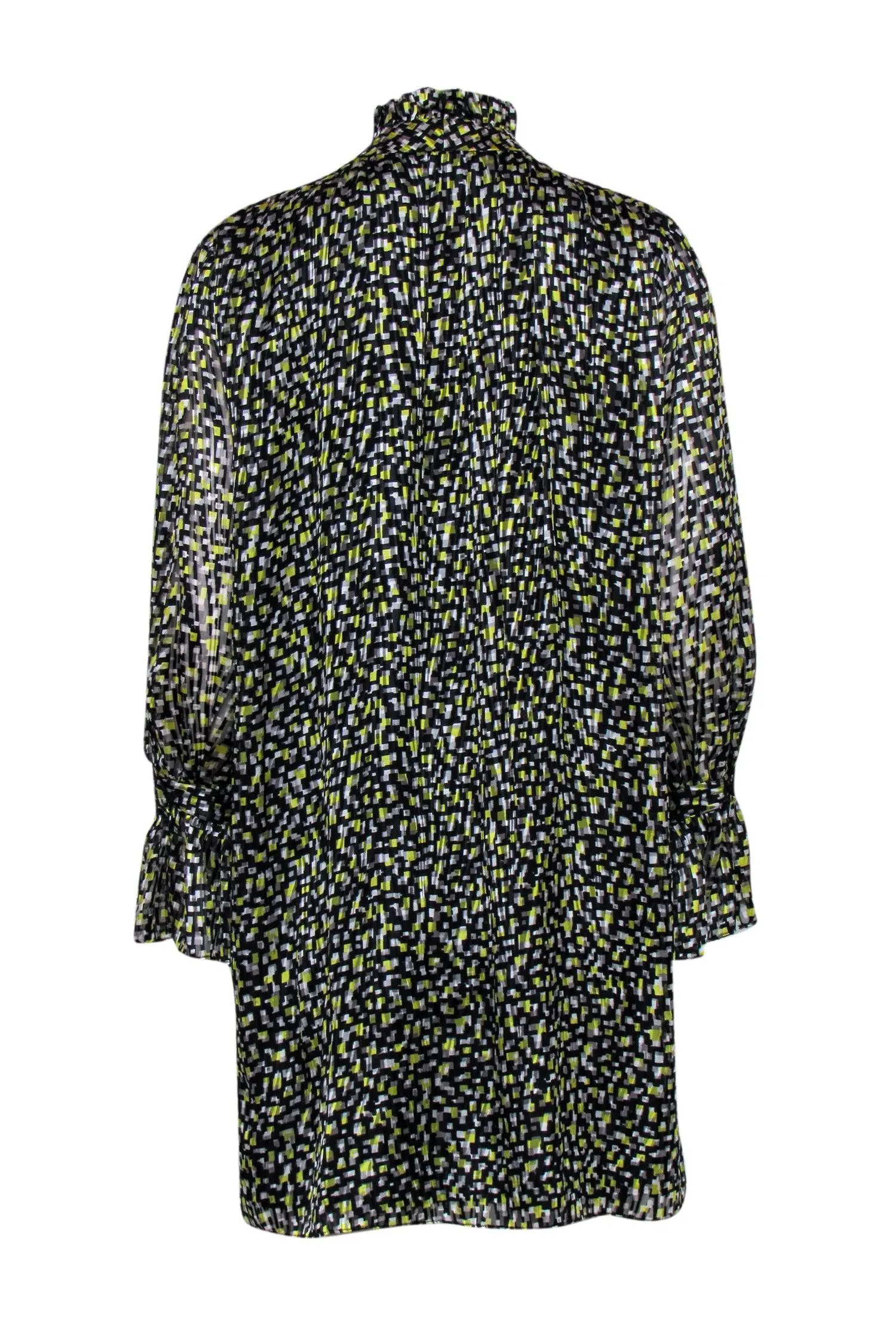 Alice & Olivia - Green, Black & White Geo Print Long Sleeve Dress Sz L