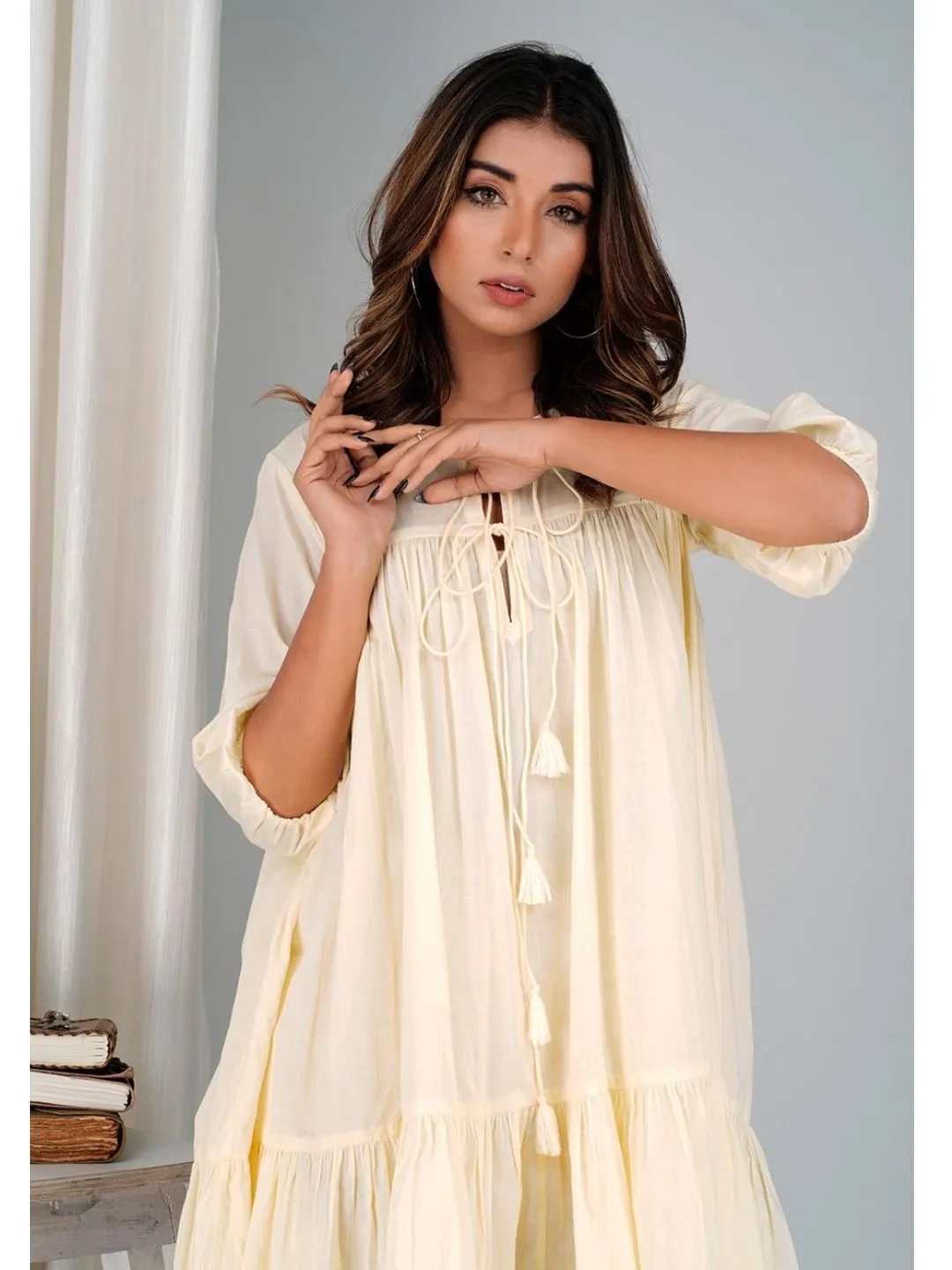 Banana Yellow Cotton Mini Tier Dress