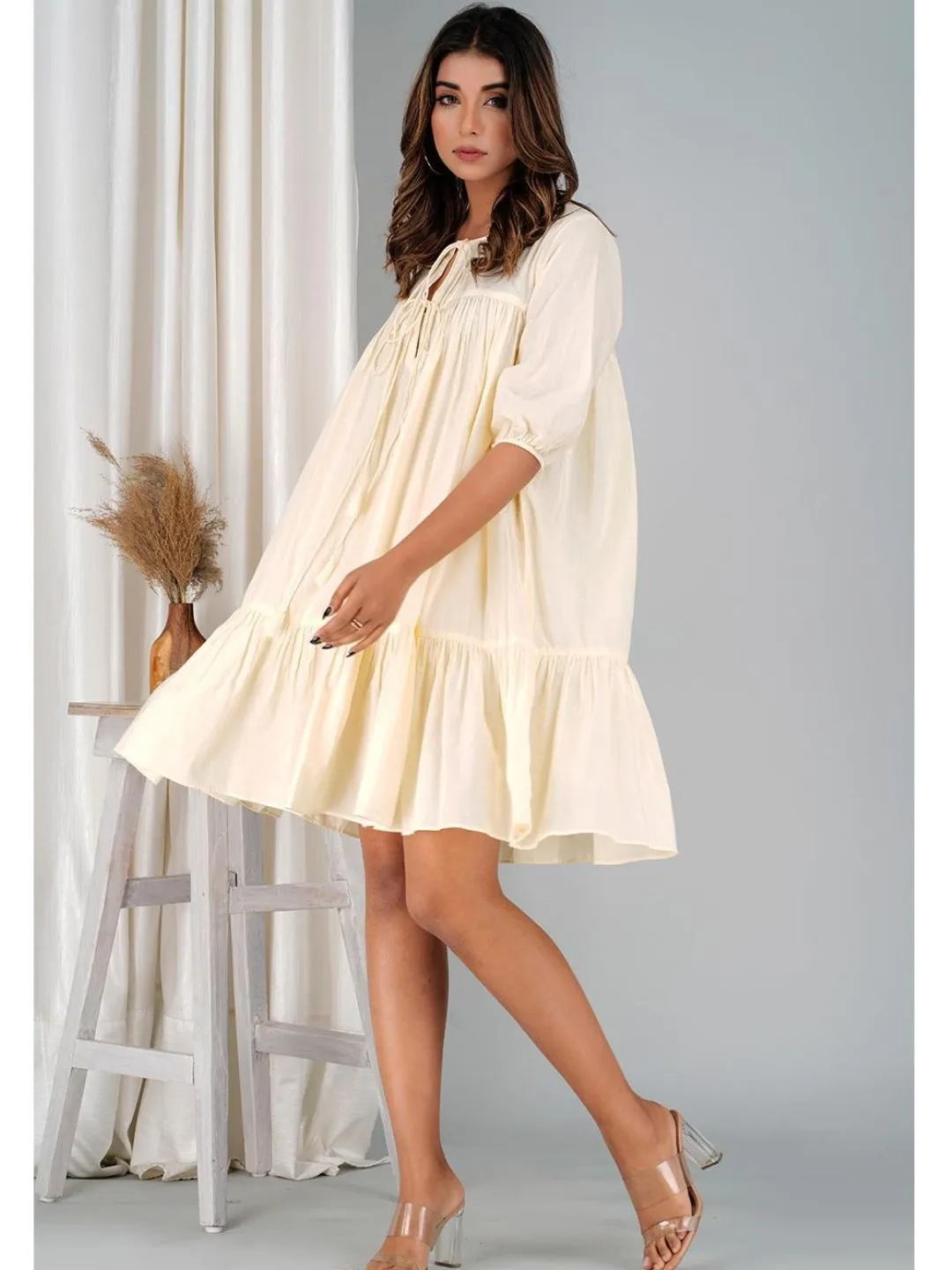 Banana Yellow Cotton Mini Tier Dress