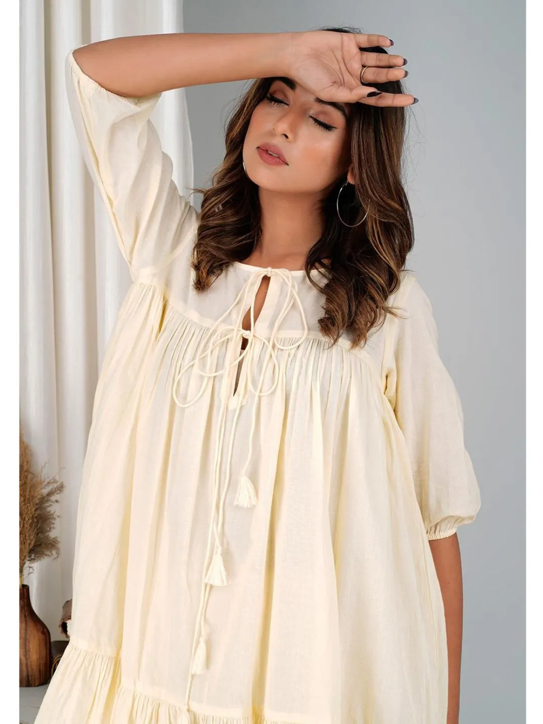 Banana Yellow Cotton Mini Tier Dress