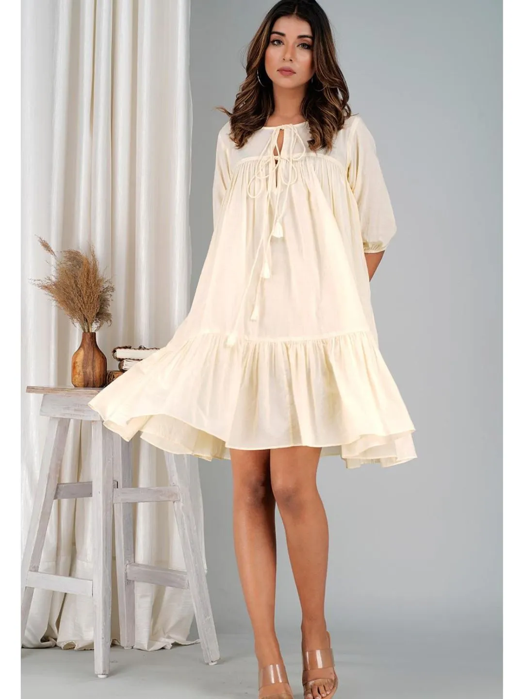 Banana Yellow Cotton Mini Tier Dress