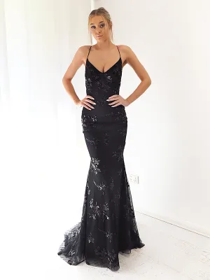Black sequin lace mermaid dress