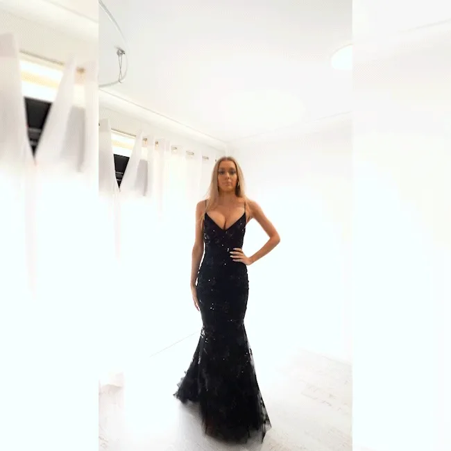Black sequin lace mermaid dress