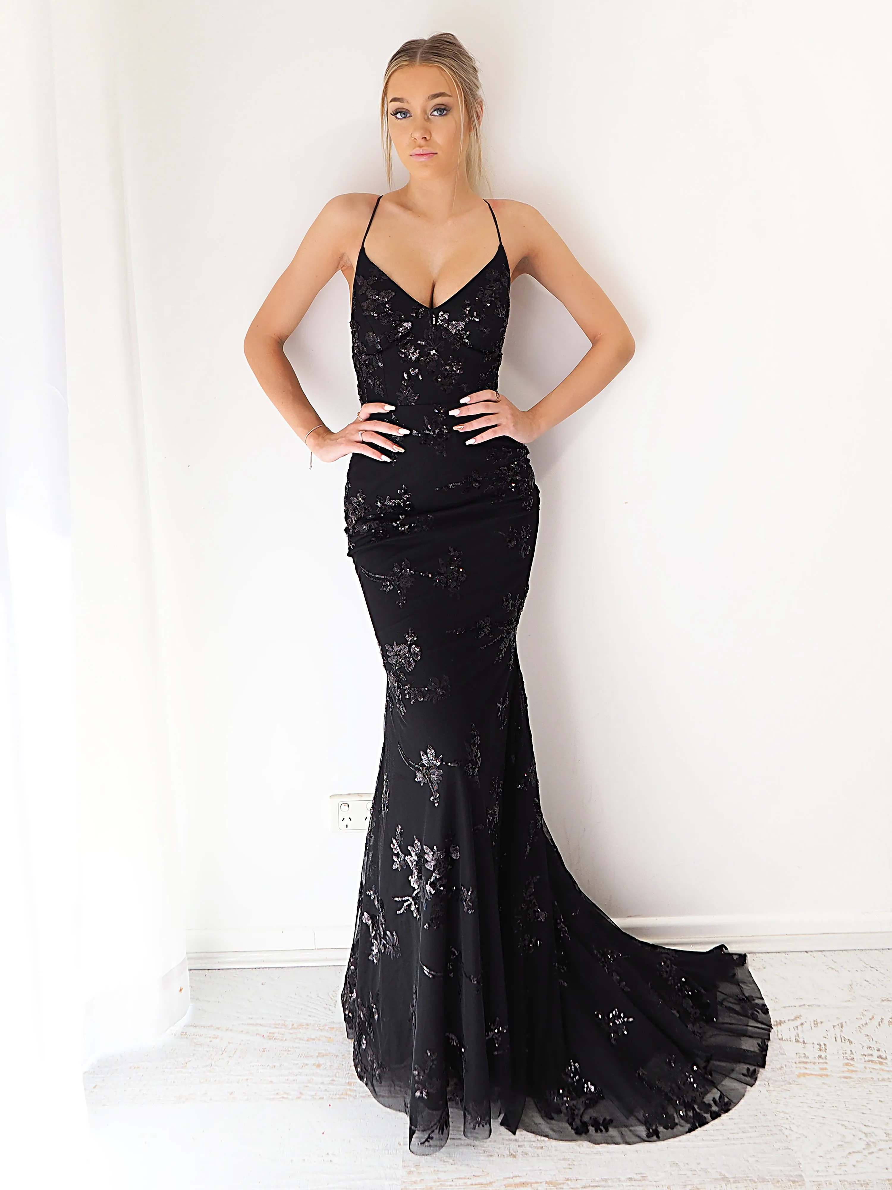 Black sequin lace mermaid dress