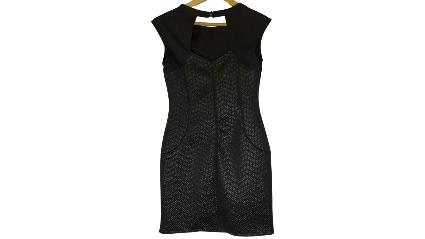 Black Textured Cap Sleeve Dress, M