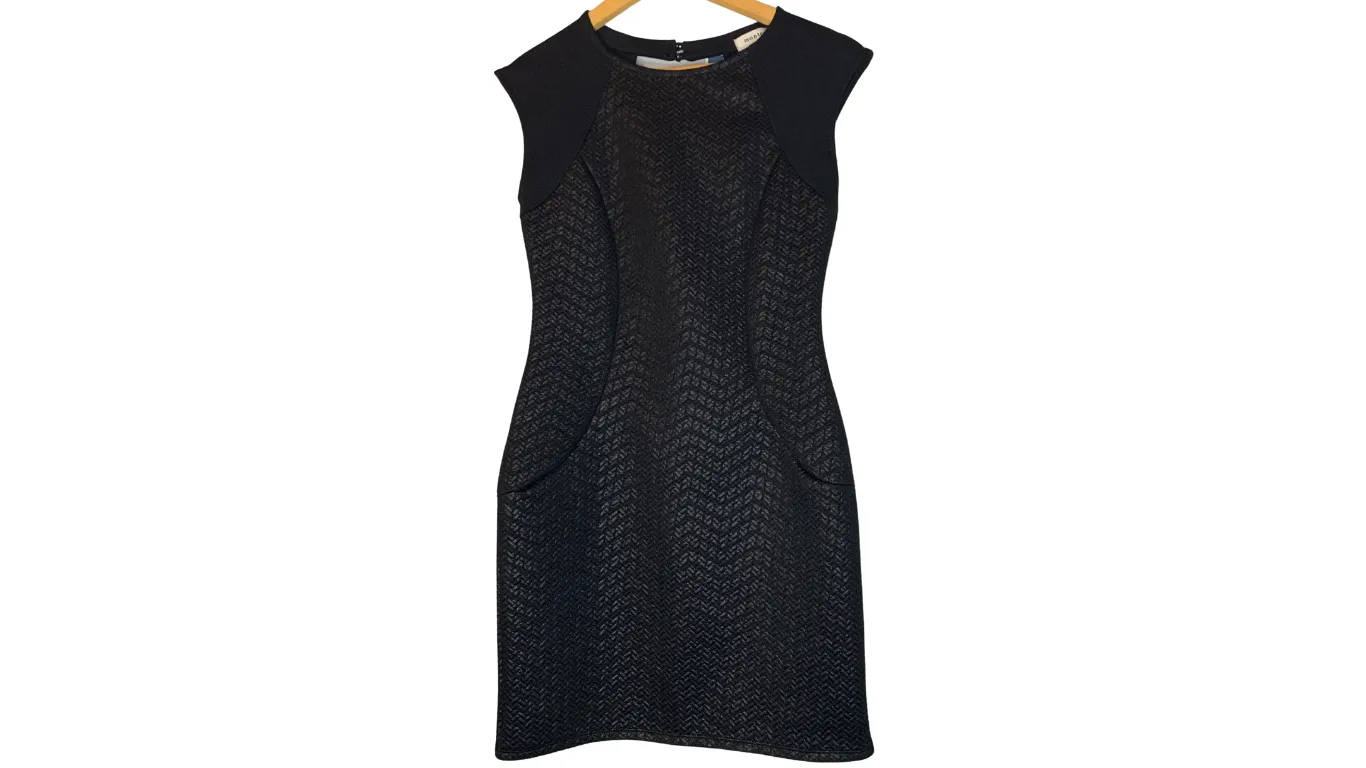 Black Textured Cap Sleeve Dress, M
