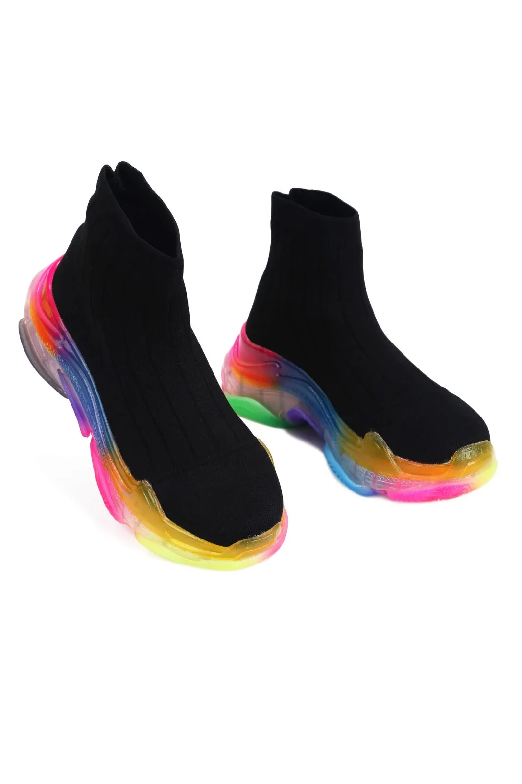 Cape Robbin Raisin Black Multi Easy Slip On High Top upper Sock Like Sneakers