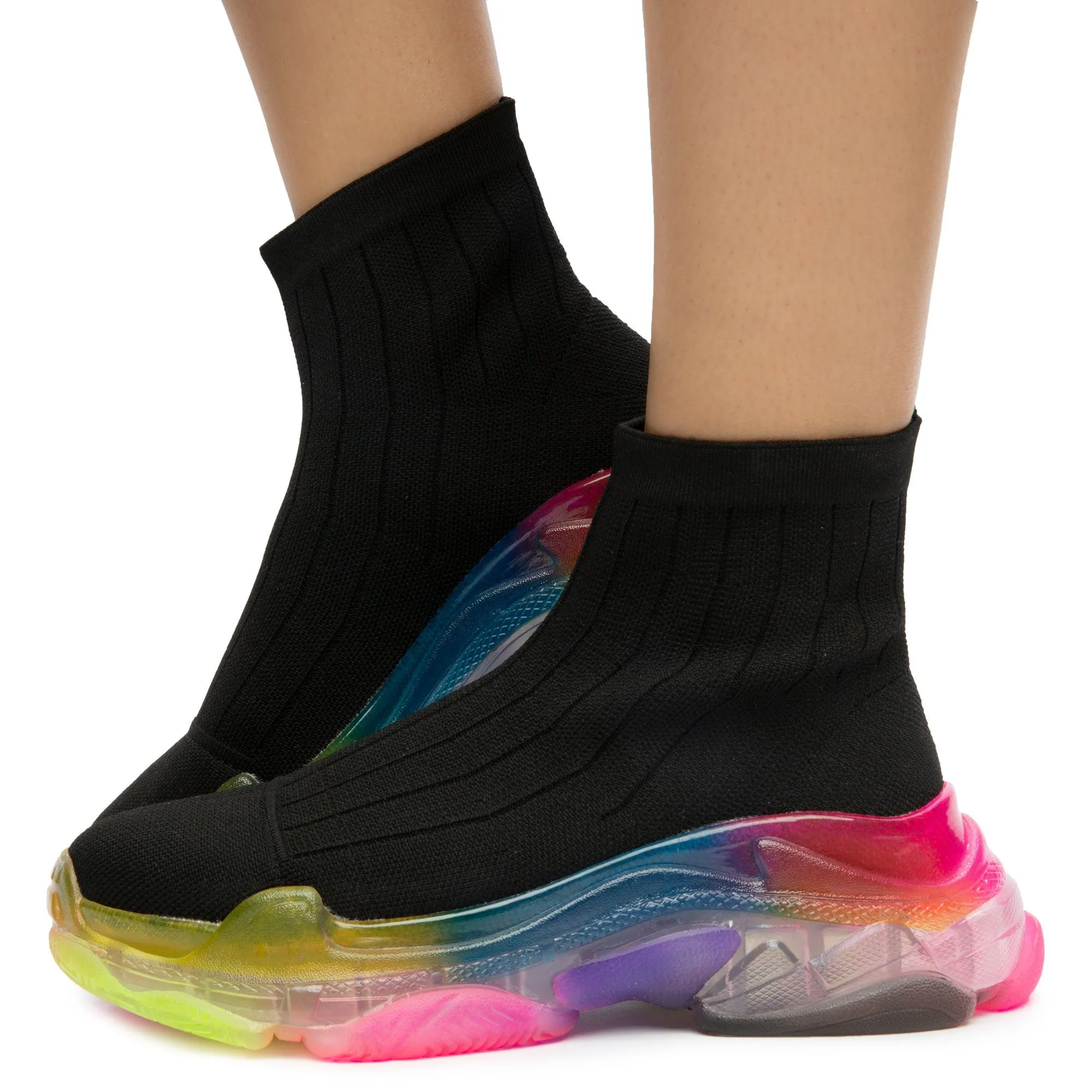 Cape Robbin Raisin Black Multi Easy Slip On High Top upper Sock Like Sneakers
