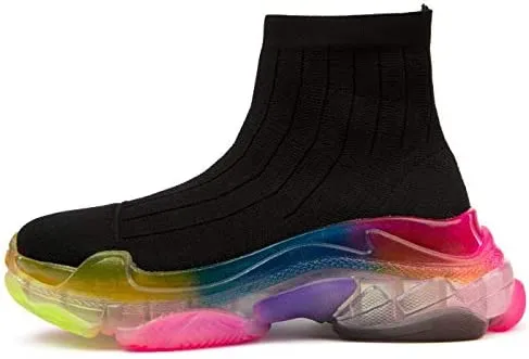Cape Robbin Raisin Black Multi Easy Slip On High Top upper Sock Like Sneakers