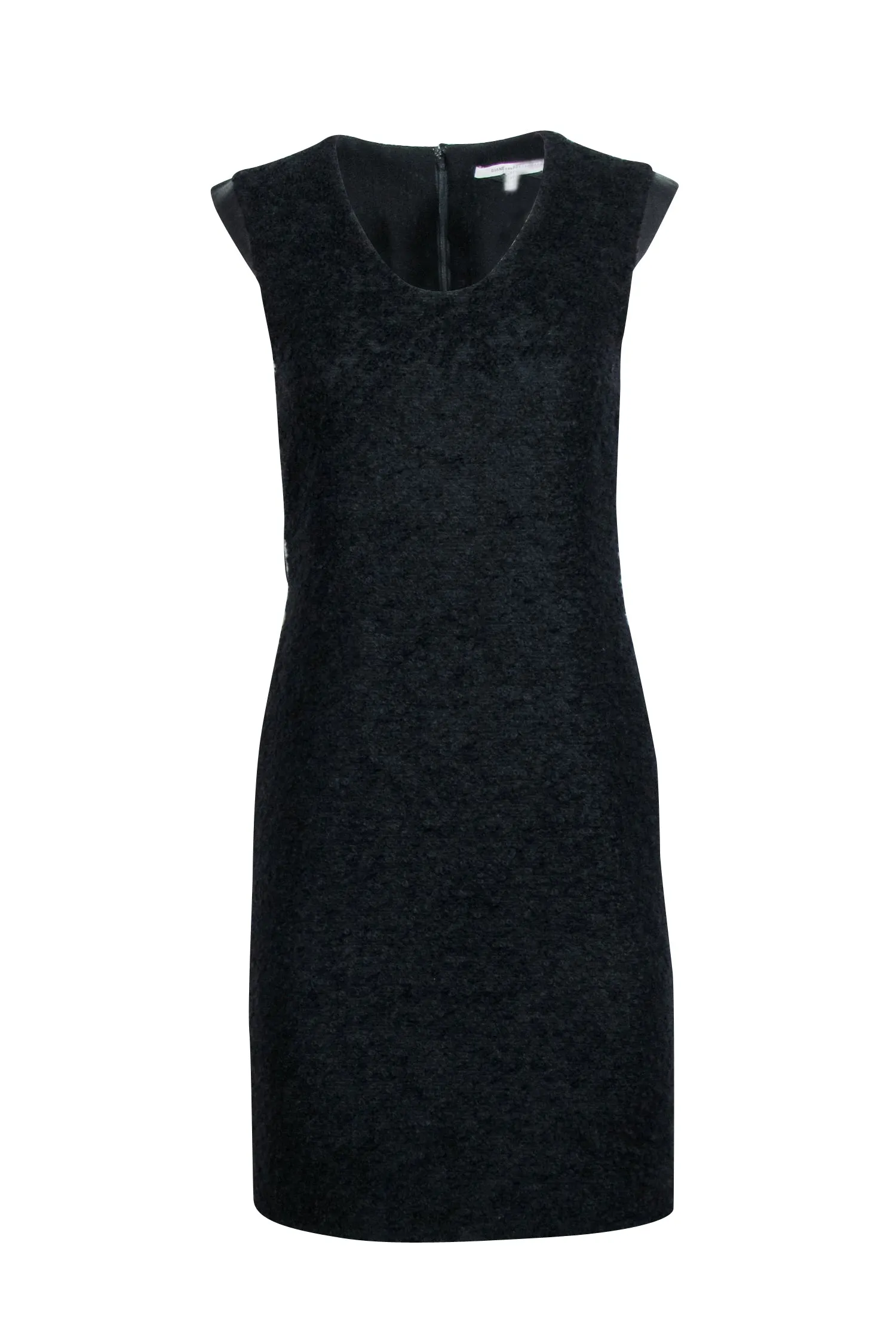 Diane von Furstenberg - Black Wool Blend Sheath Dress w/ Leather Trim Sz 4