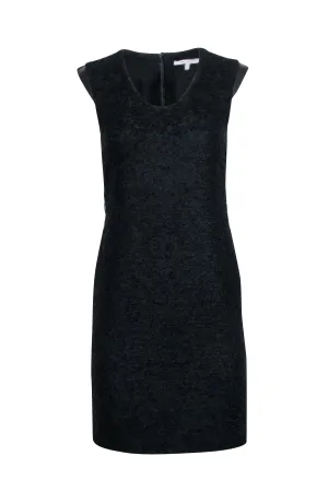Diane von Furstenberg - Black Wool Blend Sheath Dress w/ Leather Trim Sz 4
