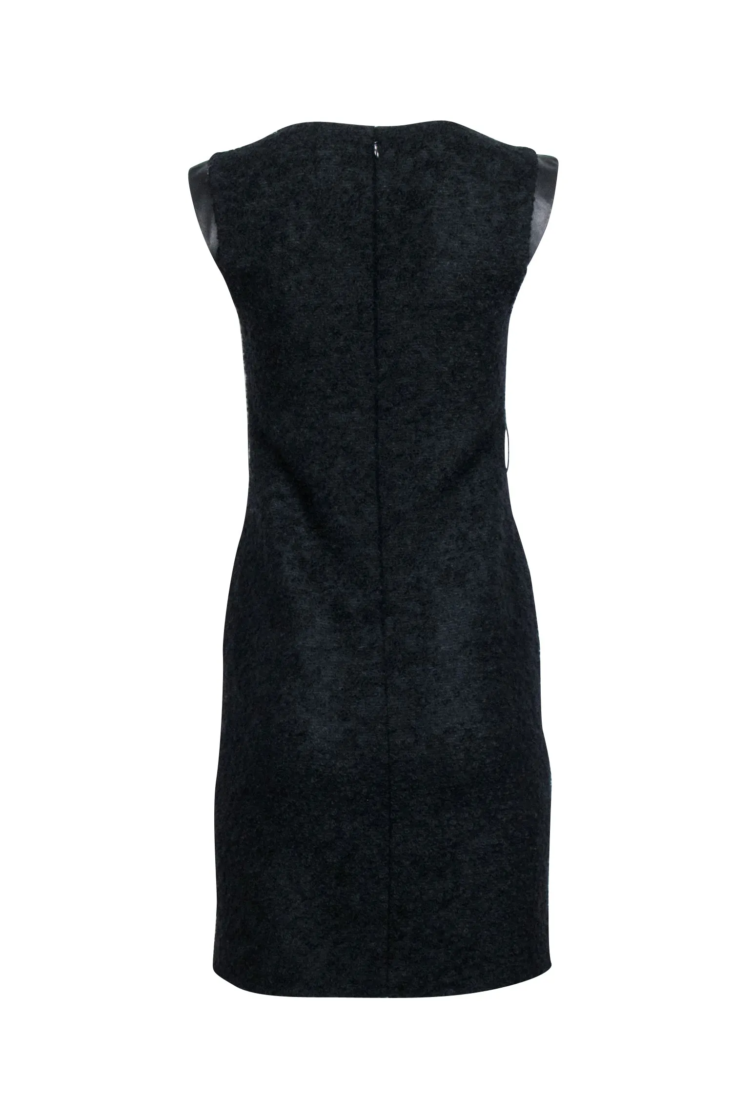 Diane von Furstenberg - Black Wool Blend Sheath Dress w/ Leather Trim Sz 4