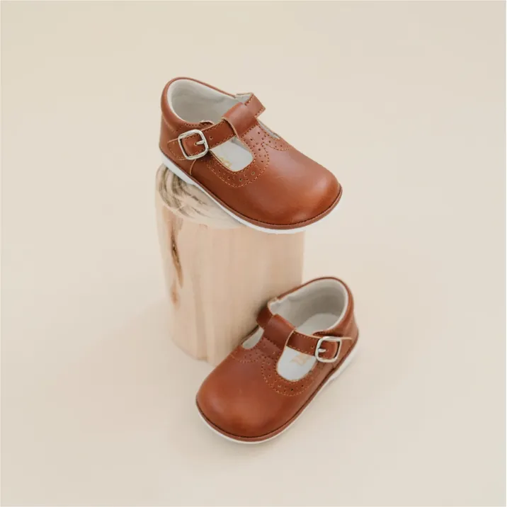Gemma Leather T-Strap Mary Jane, Cognac (Baby)