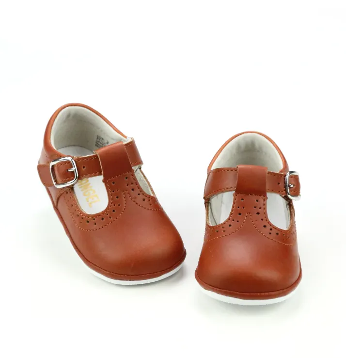 Gemma Leather T-Strap Mary Jane, Cognac (Baby)