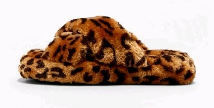 Girls' Stevies #CHECK Brown Large 4-5 Cross Band Plush Leopard Print Slipper