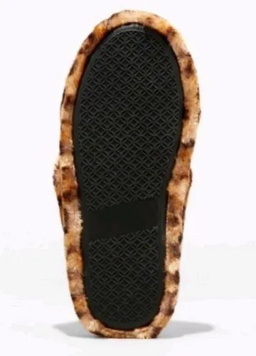 Girls' Stevies #CHECK Brown Large 4-5 Cross Band Plush Leopard Print Slipper