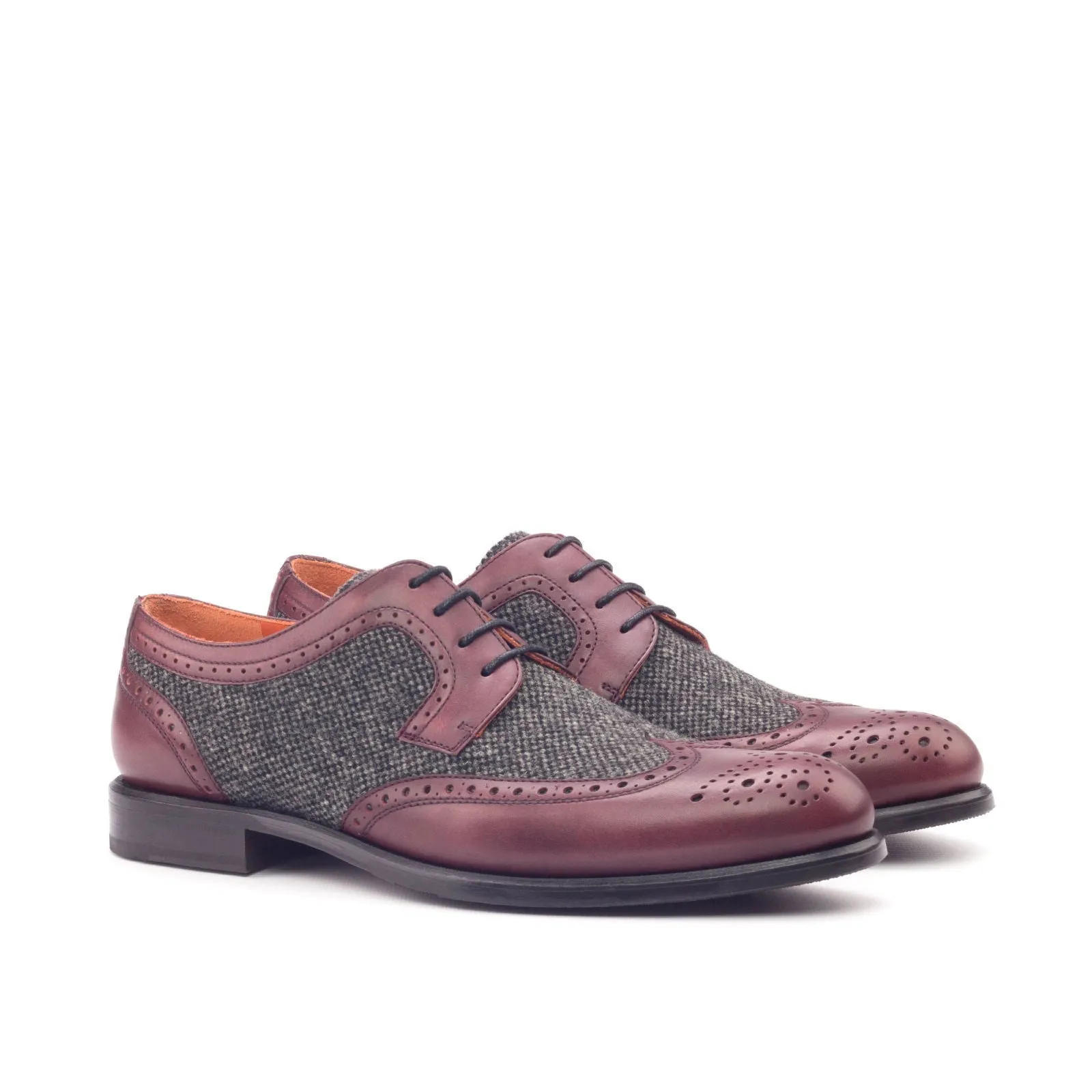 Ladies' Derby Wingtip-Painted Calf, Sartorial, Burgundy, Grey-Wholesale