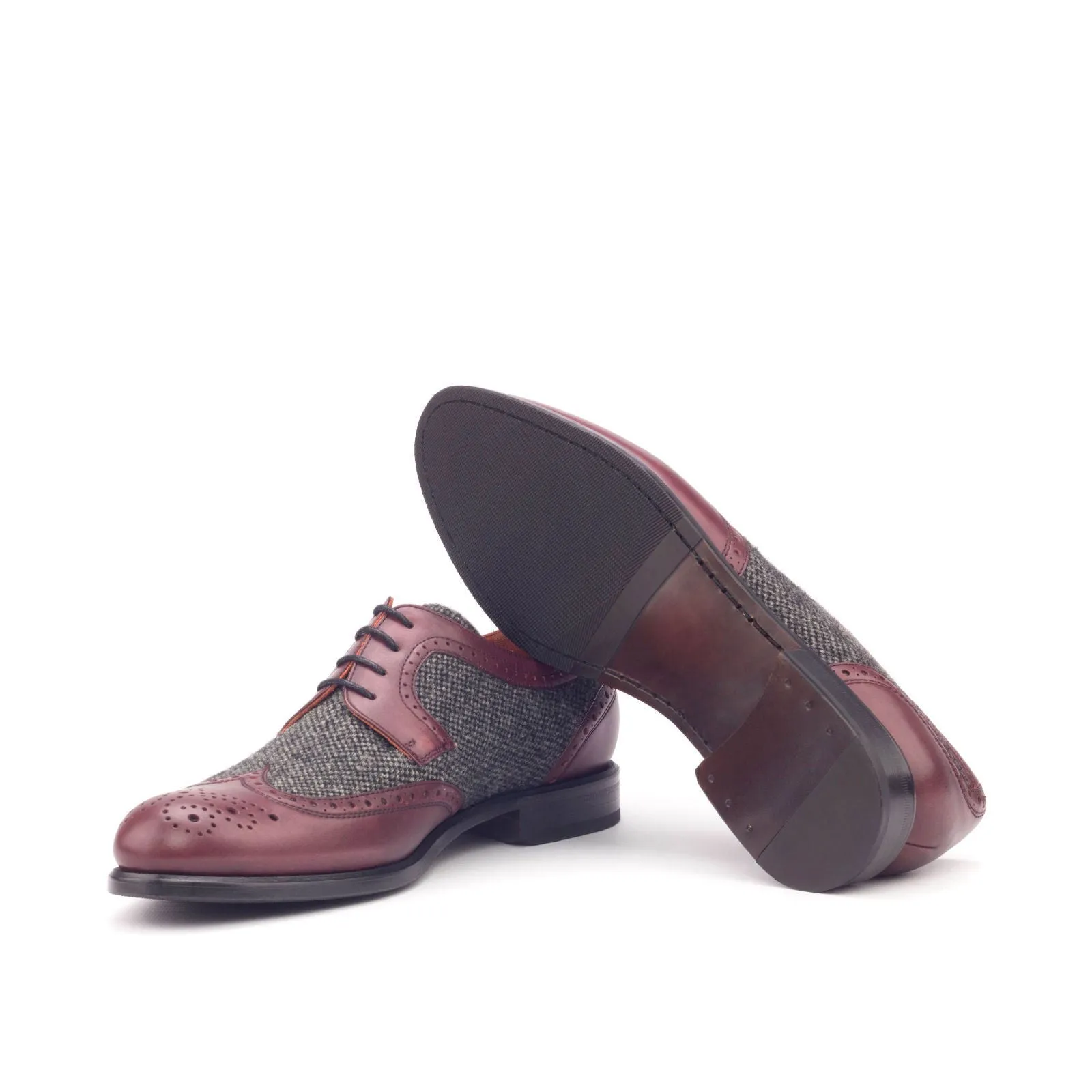 Ladies' Derby Wingtip-Painted Calf, Sartorial, Burgundy, Grey-Wholesale
