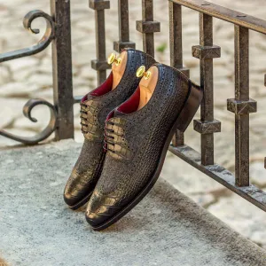 Longwing Blucher-Flannel, Painted Croco, Grey, Black-Wholesale