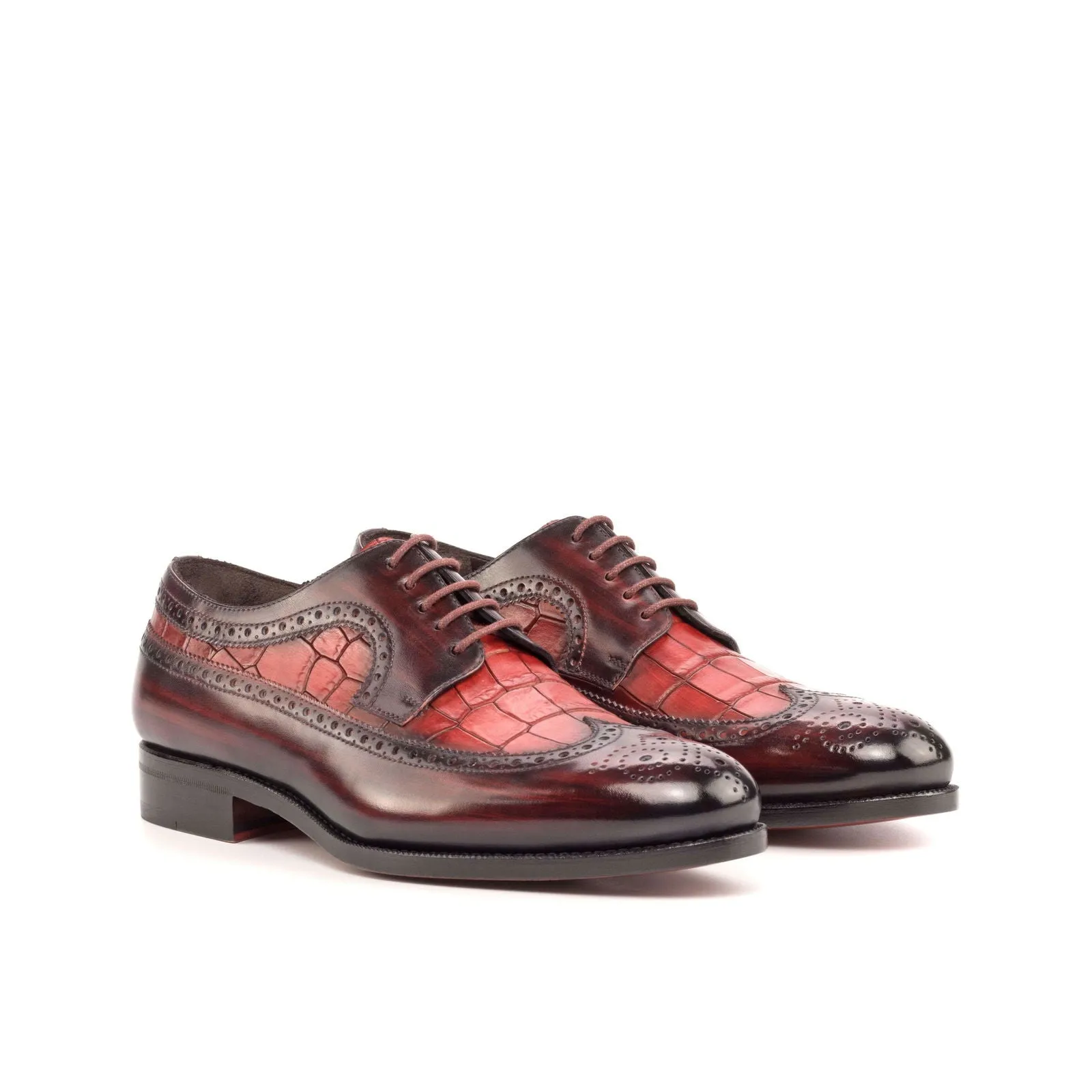 Longwing Blucher-Painted Croco, Patina, Red, Burgundy-Wholesale