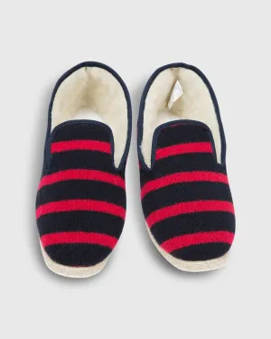 Men's Striped Wool Slippers in Navy/Red