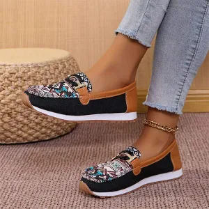 Women's Ethnic Print Slip-On Loafers 07004682C