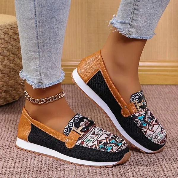 Women's Ethnic Print Slip-On Loafers 07004682C